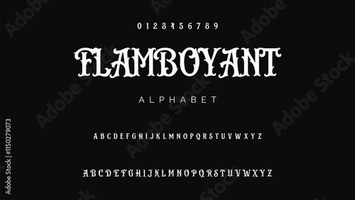 Craft vintage typeface design. Graphic display alphabet. Fantasy type letters. Latin characters, numbers. Vector illustration. Old badge, label, logo template.