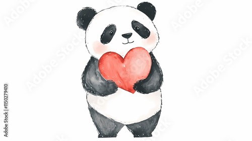 Watercolor valentine with cute animal. A cute panda holding a red heart, symbolizing love and affection. photo