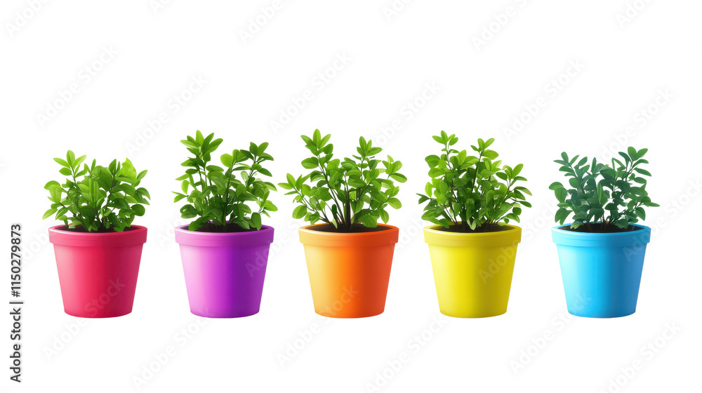 Fototapeta premium Colorful Potted Plants in Bright Pots for Home Decoration