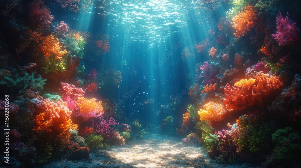 Obraz premium Vibrant coral reef, sunlit ocean floor.