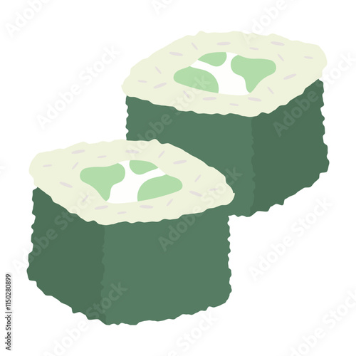 Sushi and roll pattern. Sushi seamless background. Tobiko maki, Philadelphia roll, onigiri, shrimp nigiri, futomaki, sake temaki, soy bowl, wasabi