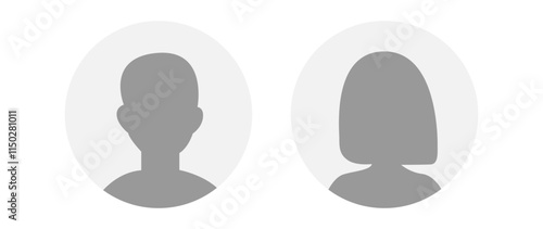 Vector flat illustration in grayscale. Icons of man and woman. Avatar, user profile, person icon, profile picture. Suitable for social media profiles, icons, screensavers and as a template.