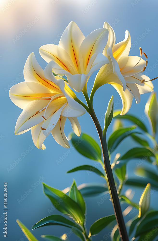 Obraz premium A stunning close-up of beautiful Alstroemerias flowers bathed in gentle morning light. Created with generative AI 
