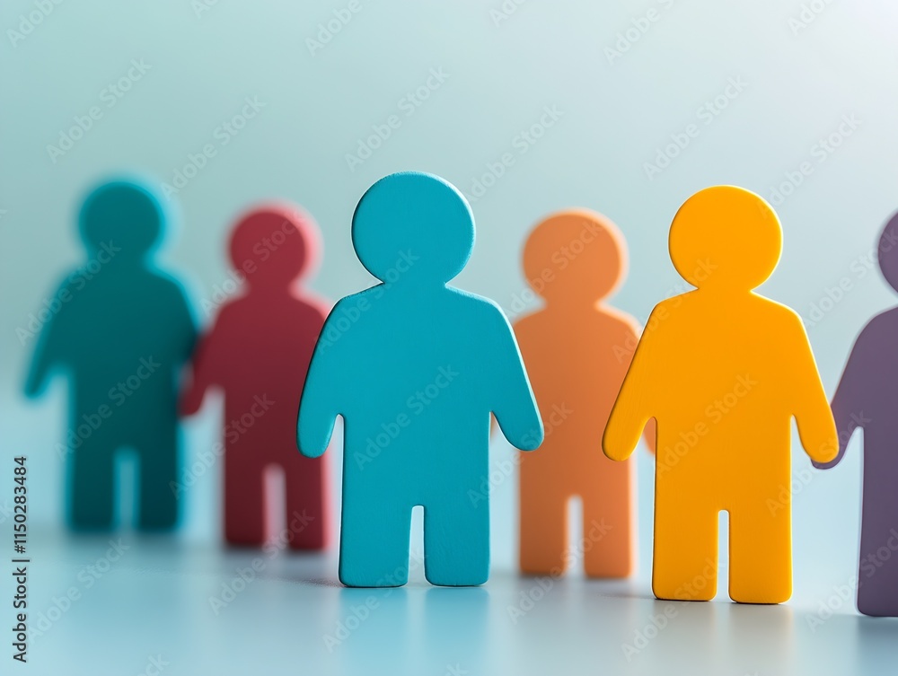 Multicolored Paper Figures in a Lineup Symbolizing Diversity and Teamwork in Modern Organizations : Generative AI Multicolored Paper Figures in a Lineup Symbolizing Diversity and Teamwork in Modern Organizations : Generative AI