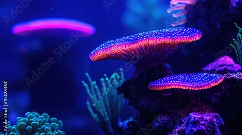 Wallpaper Mural Vibrant coral polyps glowing under blue light. Torontodigital.ca