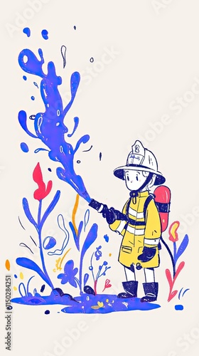 Firefighter Extinguishes Colorful Wildfire Ardently photo