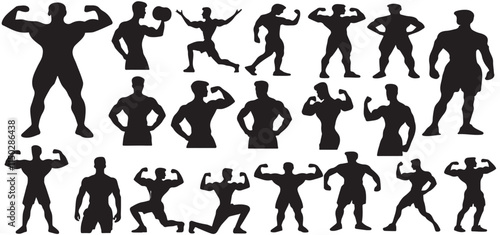 set of silhouettes of bodybuilders. Vector, bodybuilding silhouette set, silhouette of fitness people