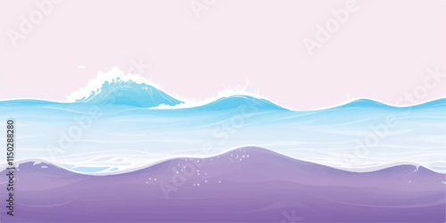 Ocean Wave Flow in Abstract Purple: Fluid, abstract watercolor ocean wave texture in soothing purple and white hues, ideal for creative backgrounds, banners, and abstract ocean-themed designs.