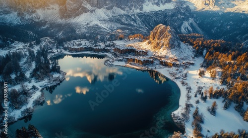 Tre cime di lavaredo reflecting in lago antorno at sunset, dolomites, italy