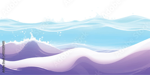 Ocean Wave Flow in Abstract Purple: Fluid, abstract watercolor ocean wave texture in soothing purple and white hues, ideal for creative backgrounds, banners, and abstract ocean-themed designs.