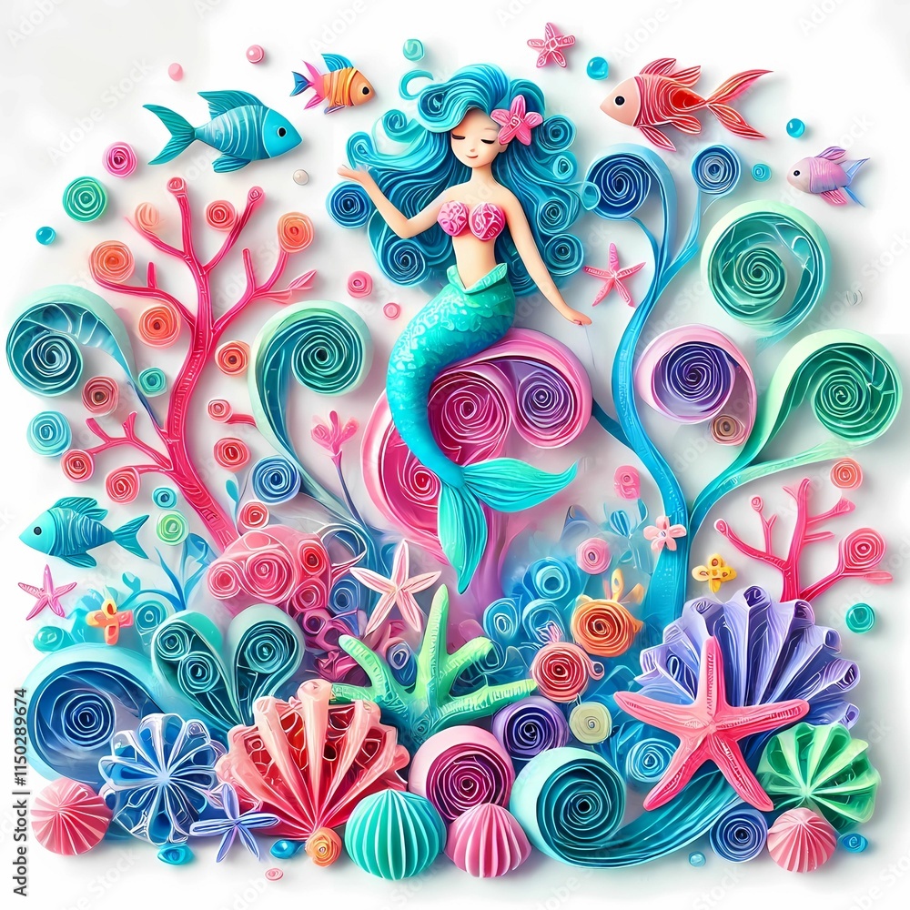 Naklejka premium mermaid with coral reef