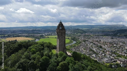 Breathtaking aerial views of The National Wallace Monument in Stirling, Scotland.