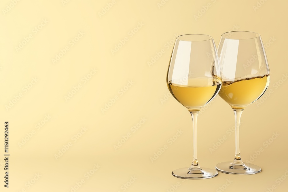 A pair of wine glasses clinking together in a toast, with golden light streaming through the translucent liquid A pair of wine glasses clinking together in a toast, with golden light streaming through the translucent liquid