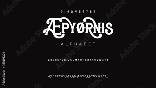 Craft vintage typeface design. Graphic display alphabet. Fantasy type letters. Latin characters, numbers. Vector illustration. Old badge, label, logo template.