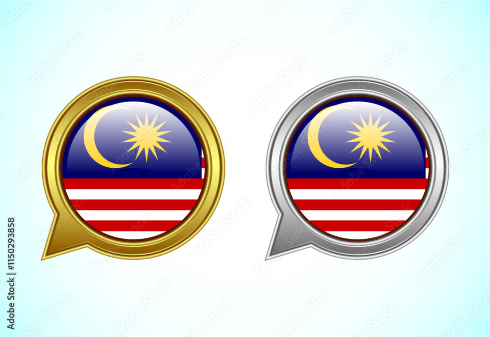 Malaysia flag speech bubble. Speaking flag icon in gold and silver color Malaysia flag speech bubble. Speaking flag icon in gold and silver color