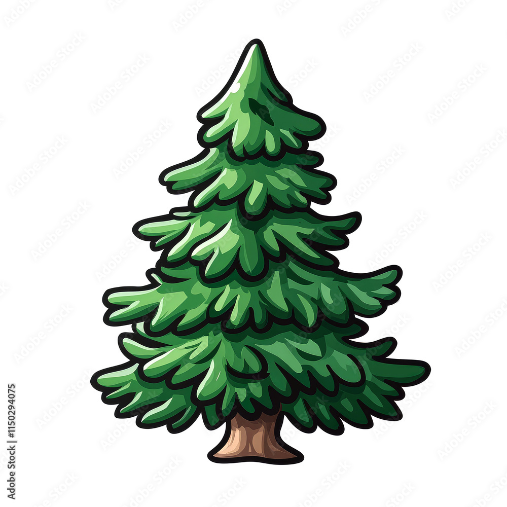 Obraz premium Cartoon evergreen tree illustration.