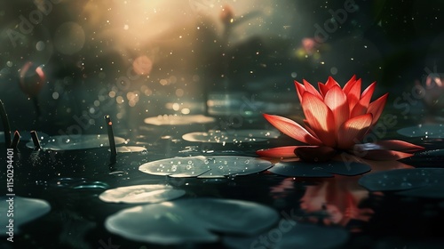 Wallpaper Mural Serene Water Lily Bloom: A Moment of Tranquility in Nature's Embrace Torontodigital.ca