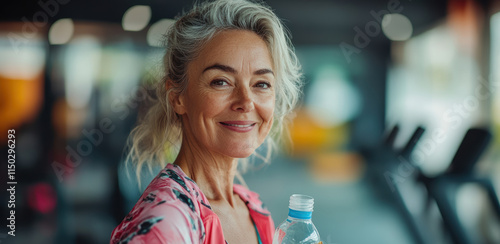 senior woman smiling after gymn photo