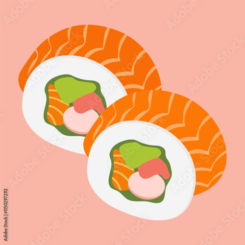 Traditional Asian dishes featuring sushi, dumplings, and seafood delicacies. Vector flat Illustration