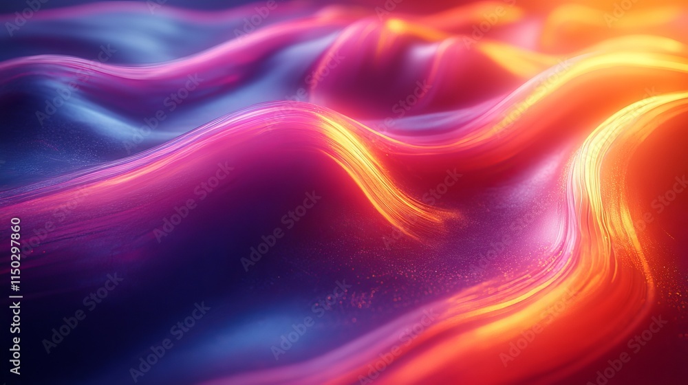 Fototapeta premium Swirling Waves of Vibrant Colors Create a Mesmerizing Abstract Landscape in Glowing Hues of Purple, Orange, and Blue