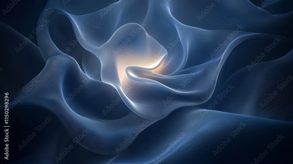 Obraz premium Soft Waves of Blue Light Create a Gentle Glow in an Abstract Swirl, Illustrating a Calming Visual Experience in a Serene Environment
