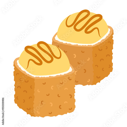 Fresh seafood sushi and traditional Japanese flavors. Vector flat Illustration