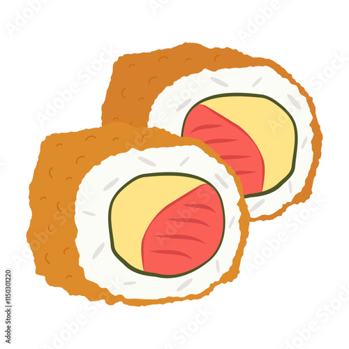 Fresh seafood sushi and traditional Japanese flavors. Vector flat Illustration