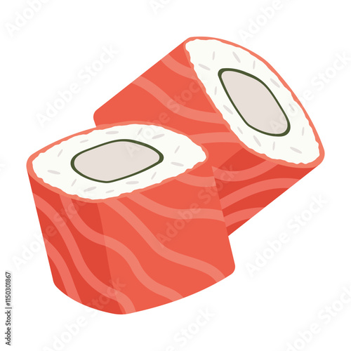 Fresh seafood sushi and traditional Japanese flavors. Vector flat Illustration