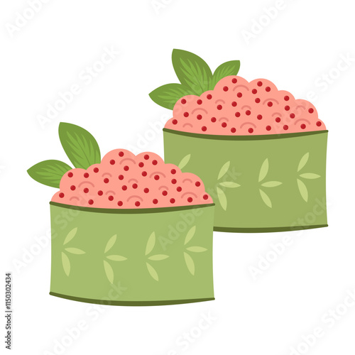 Fresh seafood sushi and traditional Japanese flavors. Vector flat Illustration