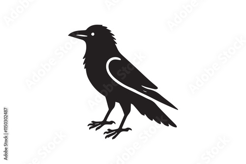 minimalist ugly bird crow vector silhouette black color in white background photo