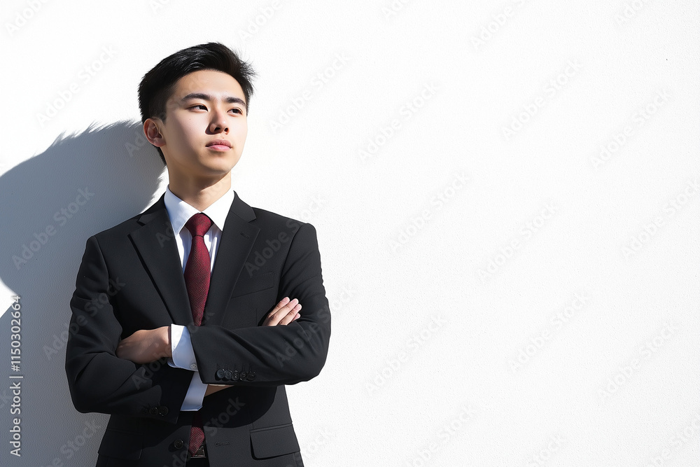 Ein stilvoller Geschäftsmann in einem eleganten Anzug vor einer minimalistischen Wand
Ein stilvoller Geschäftsmann in einem eleganten Anzug vor einer minimalistischen Wand