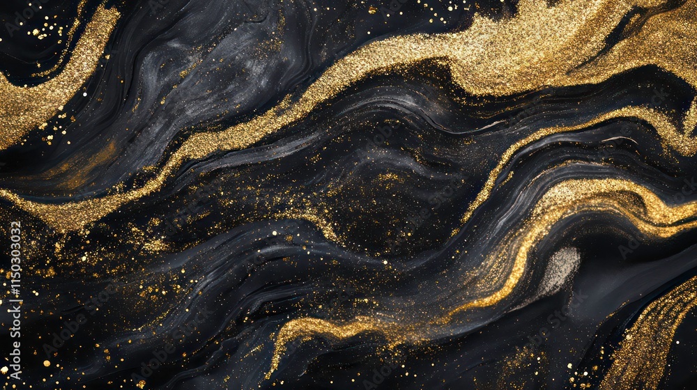 Abstract black and gold liquid marble texture with glitter. Abstract black and gold liquid marble texture with glitter.