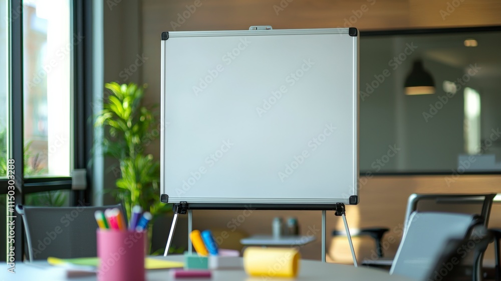 Portable whiteboard with erasable markers for creative thinking modern office space visual tool indoor product concept Portable whiteboard with erasable markers for creative thinking modern office space visual tool indoor product concept