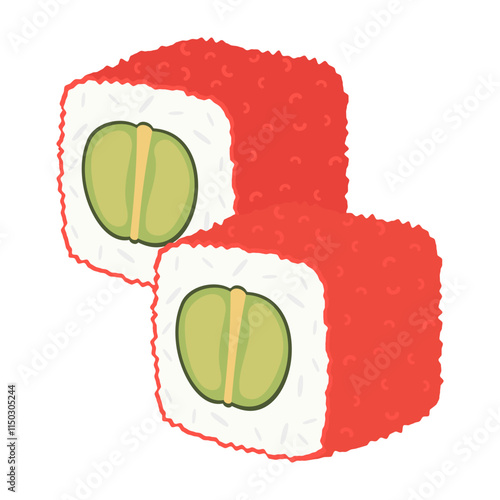 Authentic Japanese sushi and side dishes with vibrant ingredients. Vector flat Illustration