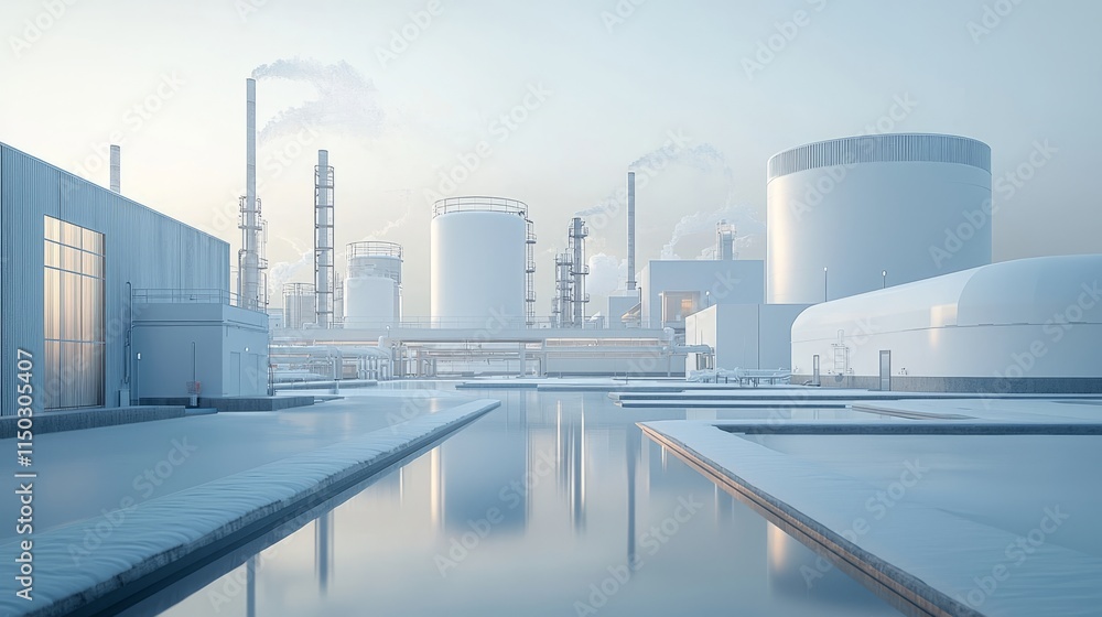 Industrial Landscape with Calm Water Reflection Industrial Landscape with Calm Water Reflection