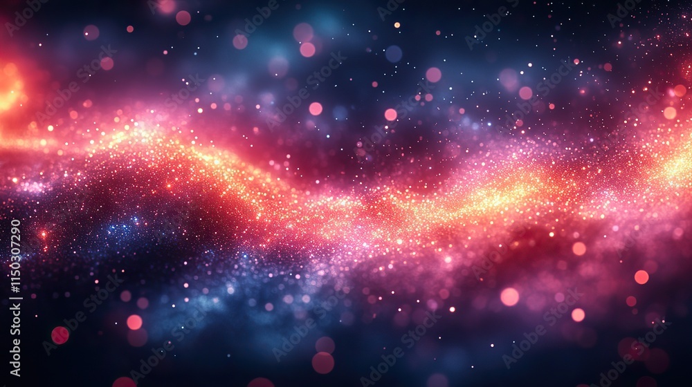 Fototapeta premium A bokeh background wallpaper with sparkling particles and glitter patterns creates a cosmic and abstract design with a bright burst of light