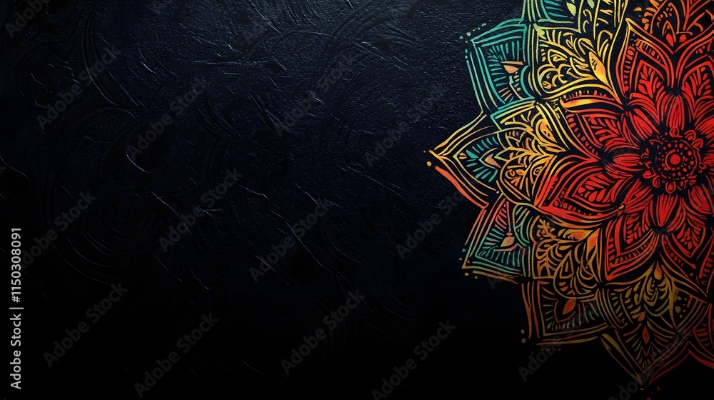 Fototapeta premium Colorful Mandala Design on Dark Textured Background