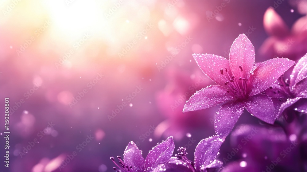 Dewy purple lilies illuminated by soft sunlight Dewy purple lilies illuminated by soft sunlight
