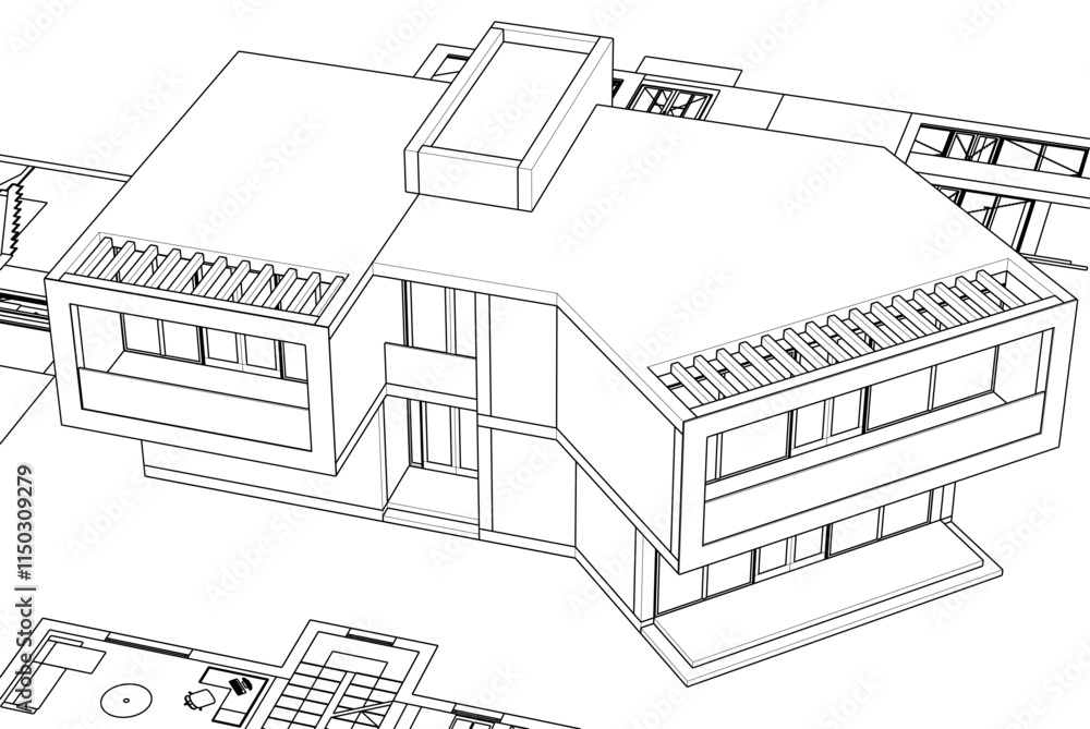 Modern house sketch 3d illustration Modern house sketch 3d illustration