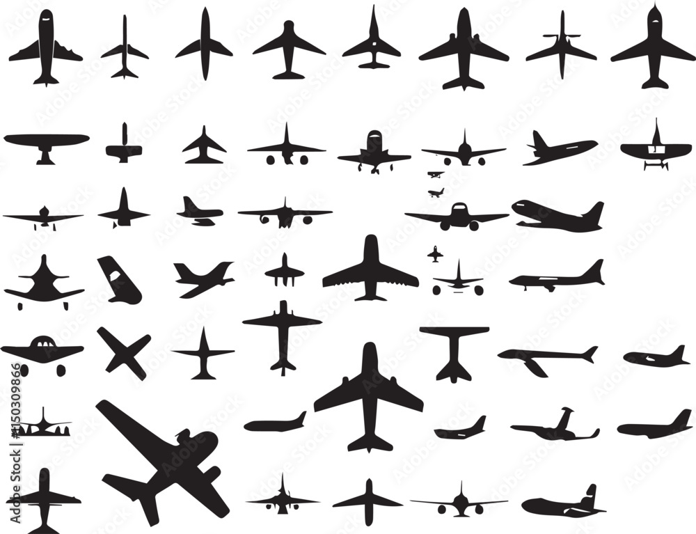 set of silhouettes of airplanes vector art of illustration set of silhouettes of airplanes vector art of illustration