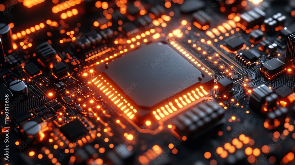 A computer microchip represents cybersecurity, futuristic database infrastructure, and technology A computer microchip represents cybersecurity, futuristic database infrastructure, and technology