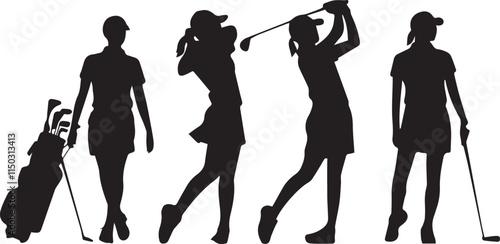 silhouettes of women playing foot ball , bosket ball, golf and ETC 