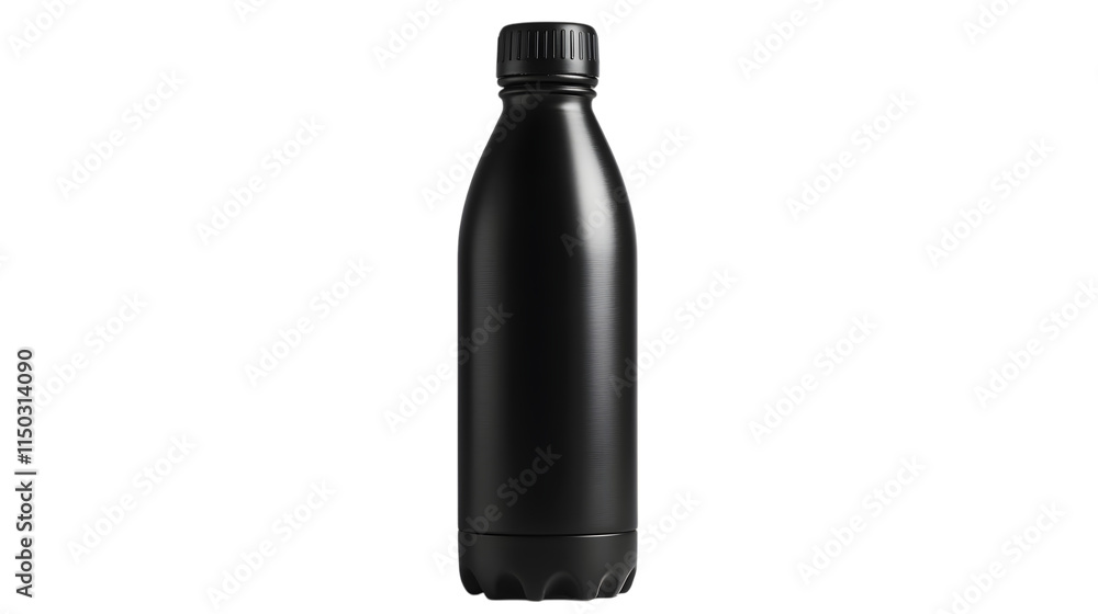 A matte black water bottle with ergonomic design and minimalist modern look Isolated on white background A matte black water bottle with ergonomic design and minimalist modern look Isolated on white background