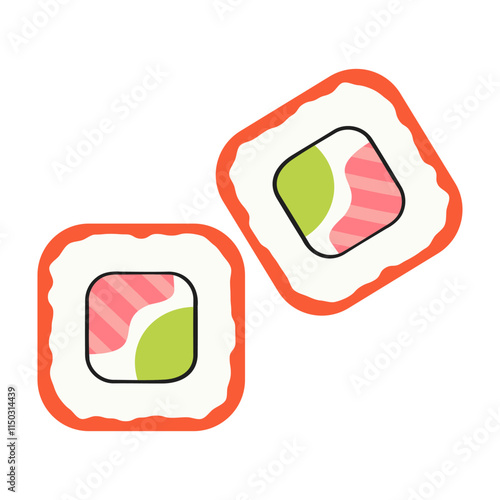 Flavorful sushi combinations with traditional Japanese accompaniments. Vector flat Illustration