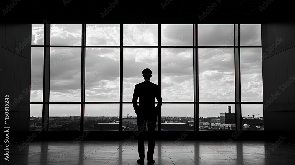 A vector silhouette of a business professional using a tablet with a city skyline background A vector silhouette of a business professional using a tablet with a city skyline background