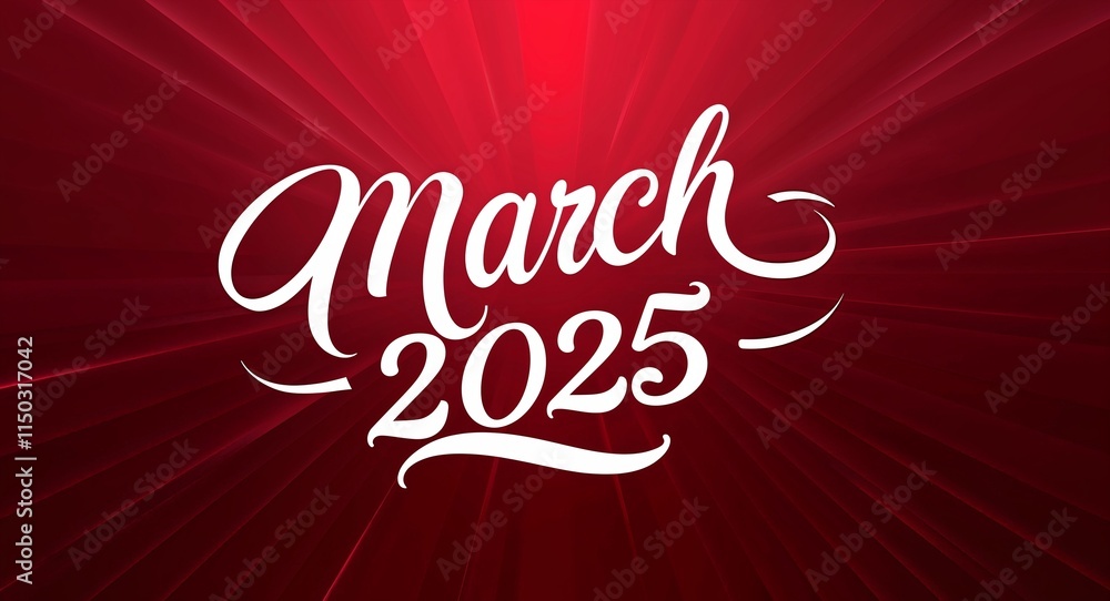 Obraz premium march 2025 white calligraphic lettering on red gradient luxury concept background