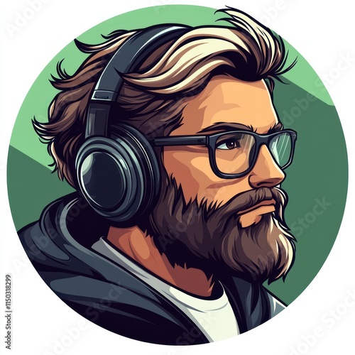 Wallpaper Mural Bearded Man Wearing Headphones and Glasses Torontodigital.ca