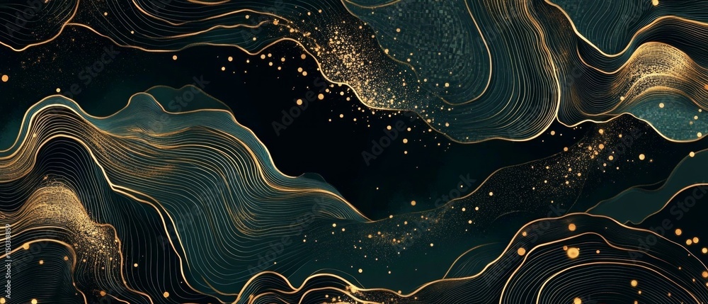 Obraz premium Luxury gold oriental style background vector. Chinese and Japanese oriental line art with golden texture