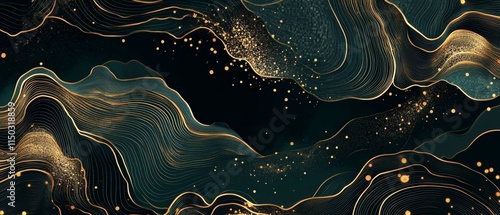 Luxury gold oriental style background vector. Chinese and Japanese oriental line art with golden texture