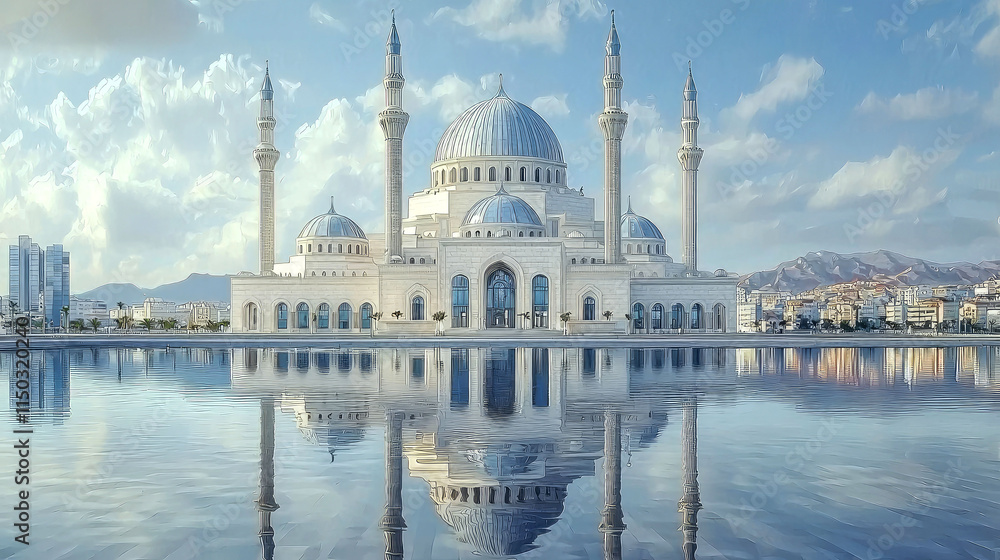 Fototapeta premium Majestic mosque reflected in calm water.